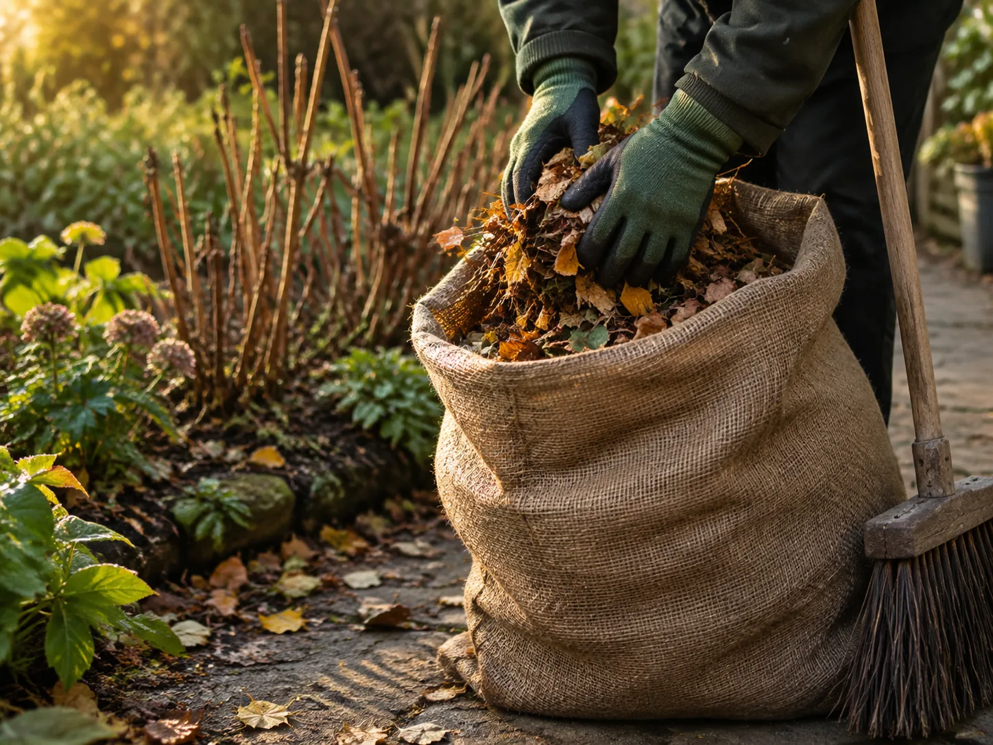 garden tidy up, leaf collection